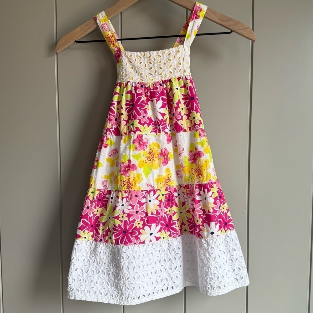 Penelope Mack Girls Cotton Dot Embroidery Eyelet Lace A-line Tank Dress Size-5